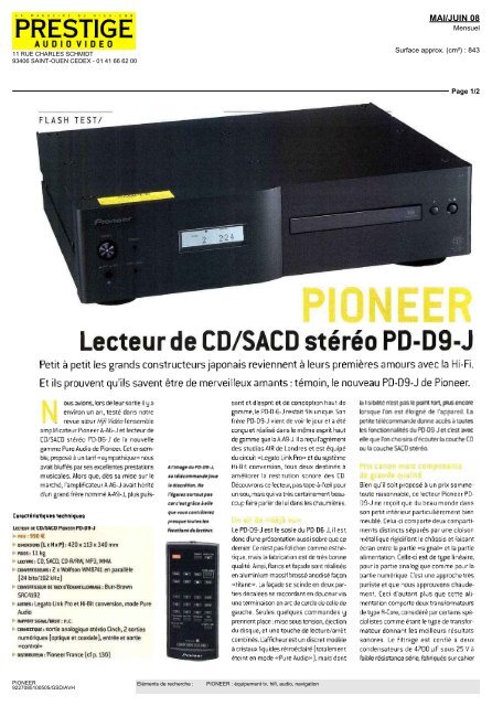 PIONEER Lecteur de CD/SACD stéréo PD-D9-J - Pioneernews
