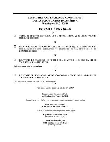 FORMULÃRIO 20âF - Sabesp
