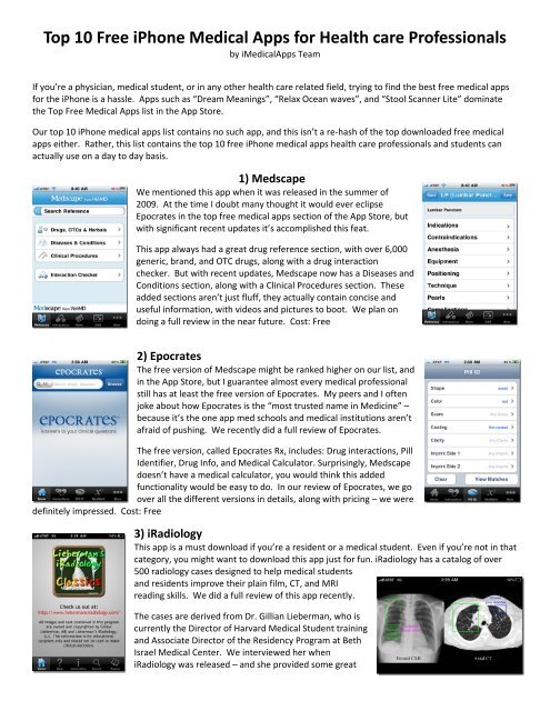 Top 10 Free Iphone Medical Apps For Health Care Professionals Iims