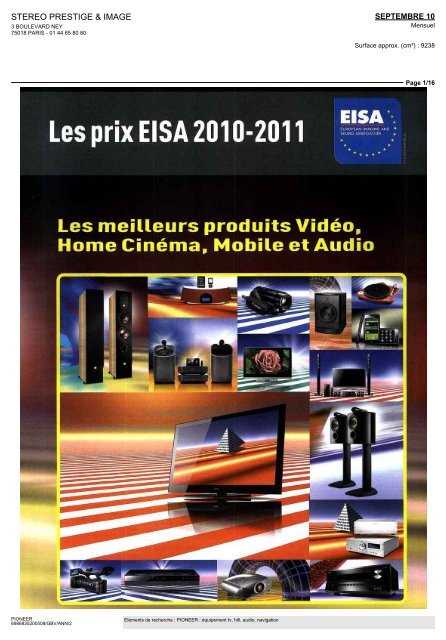 Les prix EISA 2010-2011 EUROPEAN iMAGING AND - Pioneernews