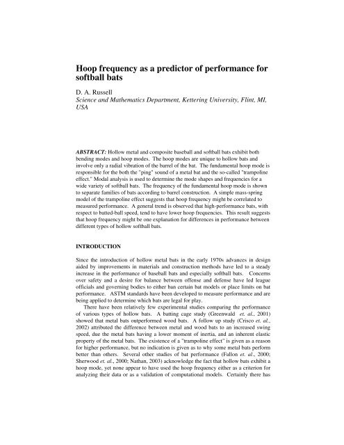 Hoop frequency as a predictor of performance for softball bats