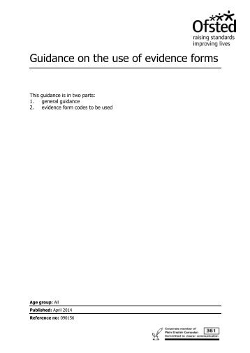 Guidance on the use of evidence forms