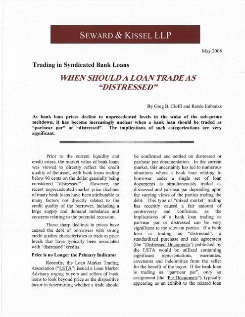 Client Memorandum re: Trading in Syndicated Bank Loans