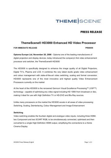 ThemeSceneÃ‚Â® HD3000 Enhanced HD Video Processor - Optoma