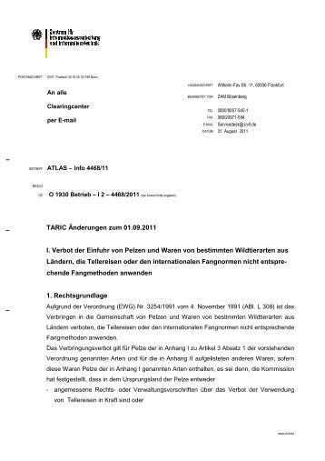 TARIC Änderungen zum 01.09.2011 I. Verbot der Einfuhr von ... - KIS