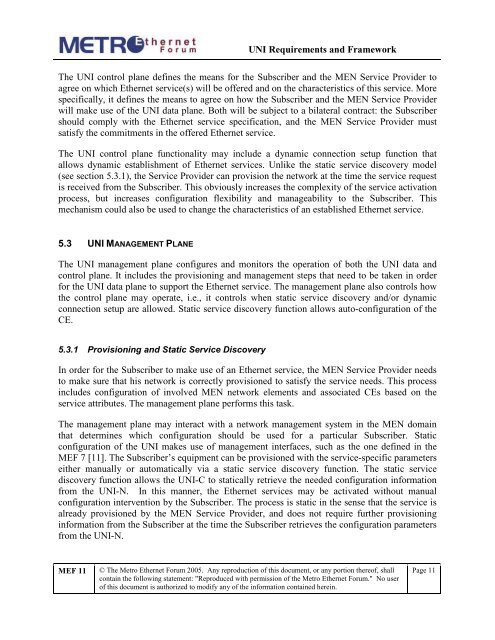 User Network Interface (UNI) Requirements and Framework - MEF