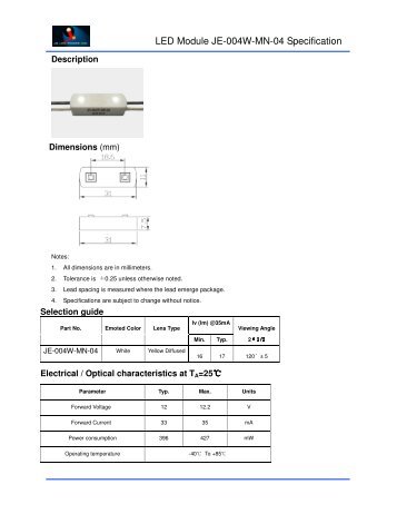 LED Module JE-004W-MN-04 Specification - Sign Lighting World