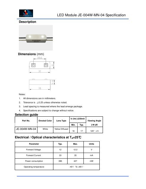 Led Module Je 004w Mn 04 Specification Sign Lighting World Led Module Je 004w Mn 04 Specification