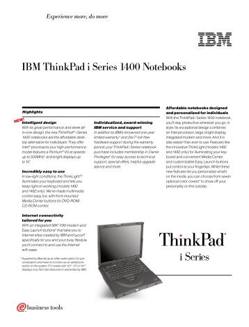 IBM ThinkPad i Series 1400 Notebooks