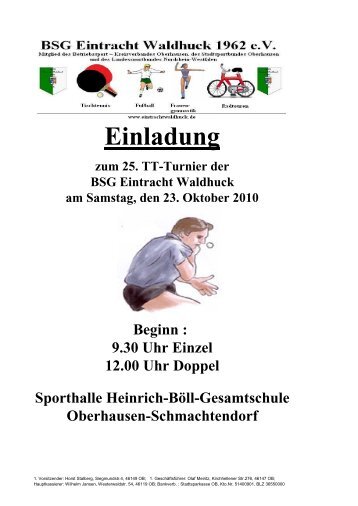 Einladung zum 25. TT-Turnier der BSG Eintracht Waldhuck am ...