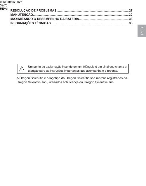 OS5851L-BR Manual de Instruções Modelo ... - Oregon Scientific