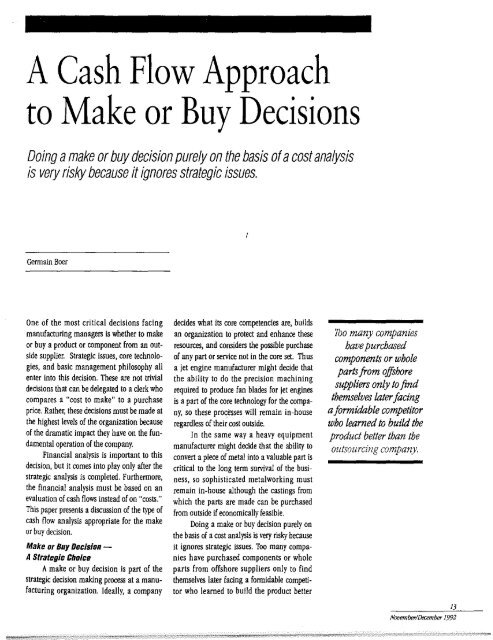 ACash Flow Approach to Make or Buy Decisions - Association for ...