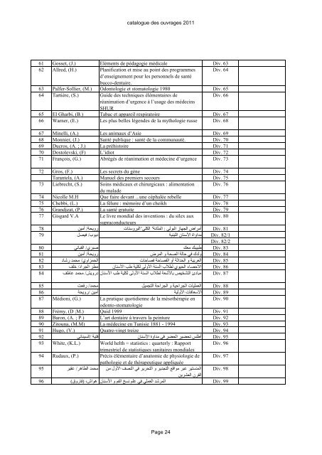 Catalogue des ouvrages - FacultÃ© de Medecine Dentaire de Monastir