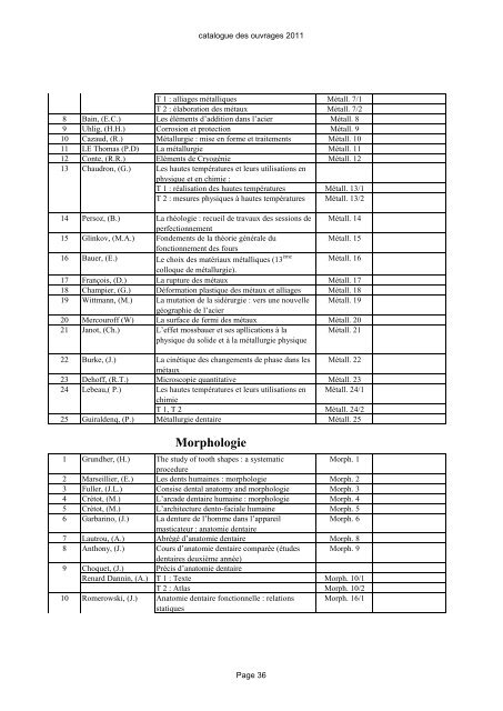 Catalogue des ouvrages - FacultÃ© de Medecine Dentaire de Monastir