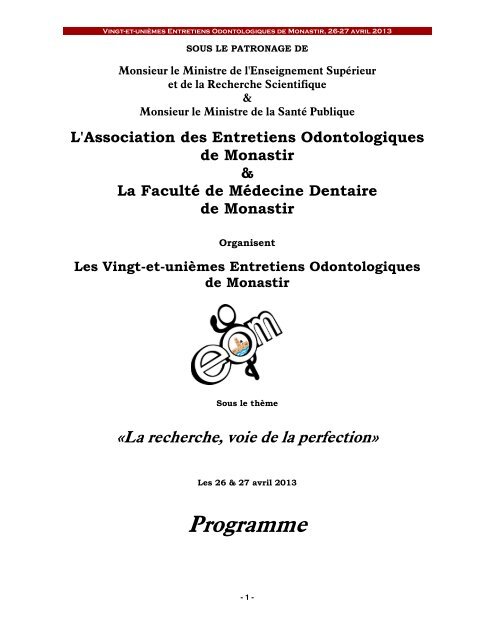 Programme - FacultÃ© de Medecine Dentaire de Monastir