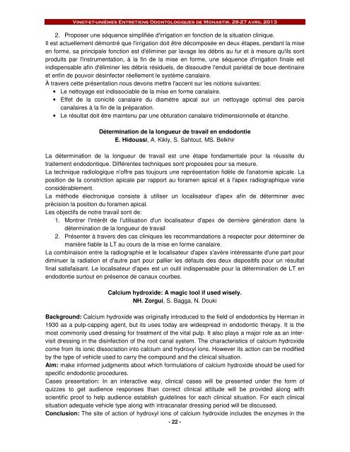 Programme - FacultÃ© de Medecine Dentaire de Monastir