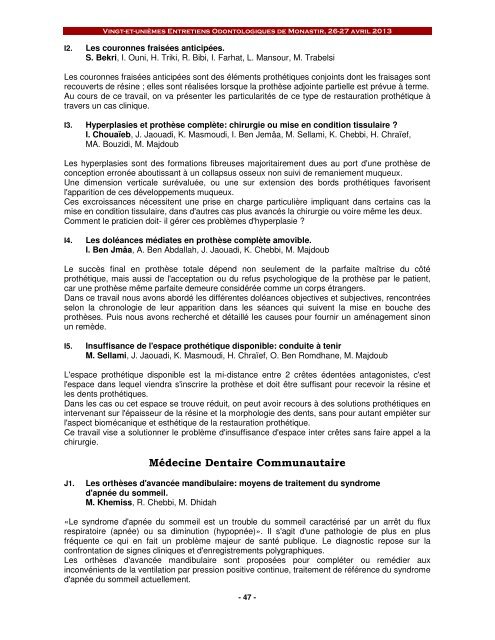 Programme - FacultÃ© de Medecine Dentaire de Monastir