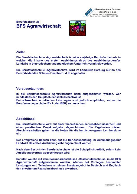 EinjÃ¤hrige Berufsfachschule Agrarwirtschaft - BBS Buchholz