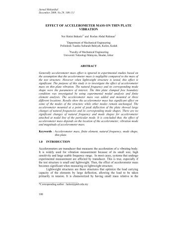 effect of accelerometer mass on thin plate vibration - Jurnal Mekanikal