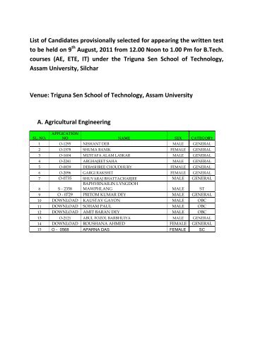 List of Candidates provisionally selected for ... - Assam University