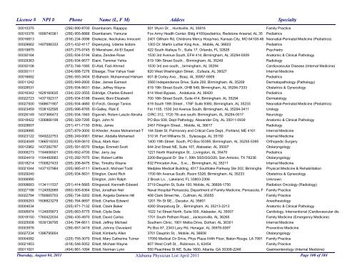 PHYSICIAN LIST - Alabama Department of Public Health