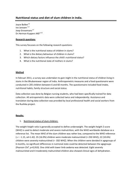 Nutritional status and diet of slum children in India. - Ruchika