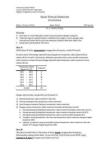 Soal UTS Statistika MPSP 2010 - istiarto - Universitas Gadjah Mada