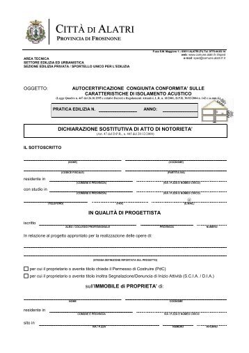 Autocertificazione ConformitÃ  Isolamento acustico - Comune di Alatri