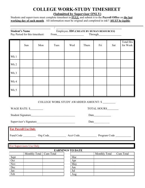 College Work Study Timesheet