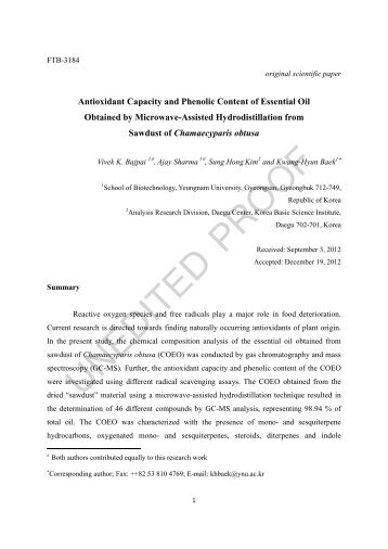 Antioxidant Capacity and Phenolic Content of Essential Oil Obtained ...