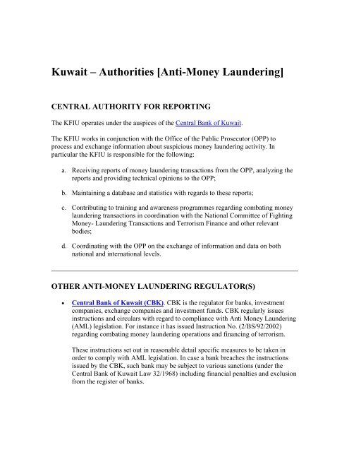 Kuwait Authorities Anti Money Laundering