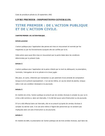 TITRE PREMIER : DE L'ACTION PUBLIQUE ET DE L'ACTION CIVILE.