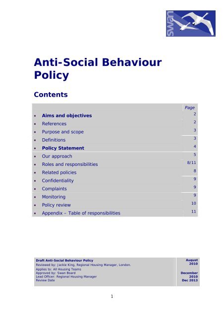 Anti-Social Behaviour Policy - Swan Housing Association