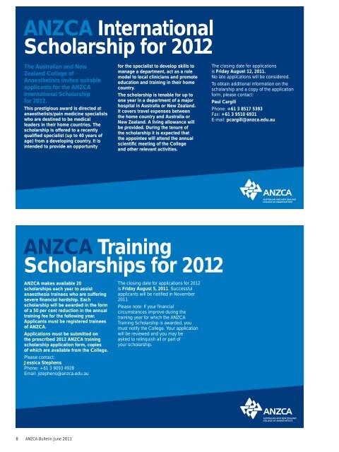 ANZCA Bulletin June 2011 - Australian and New Zealand College of ...