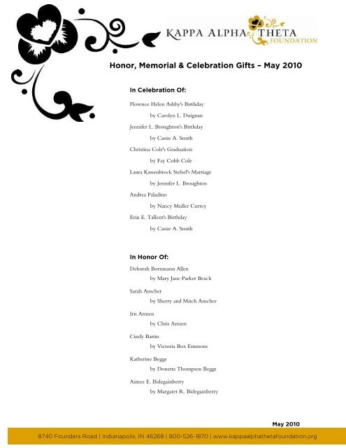 May 2010 - Kappa Alpha Theta Foundation