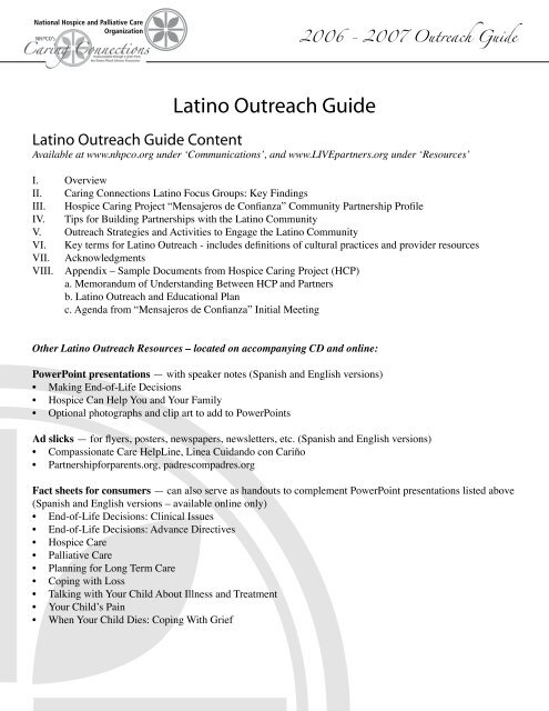 Latino Outreach Guide Content - Caring Connections