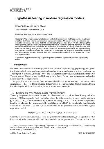 Hypothesis testing in mixture regression models - Columbia University