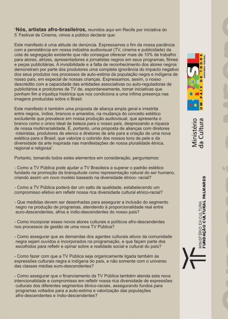 Onde está o negro na TV pública? - Fundação Cultural Palmares