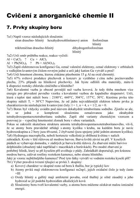 CviÄenÃ­ z anorganickÃ© chemie II