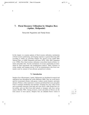 7. Floral Resource Utilization by Stingless Bees (Apidae, Meliponini)