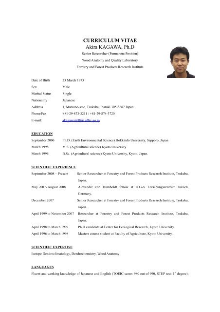 CURRICULUM VITAE Akira KAGAWA, Ph.D