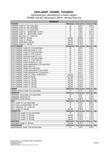 ZÃKLADNÃ CENNÃK TOVAROV - TomÃ¡Å¡ Ciglan
