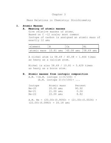 Chapter 3 Mass Relations in Chemistry; Stoichiometry