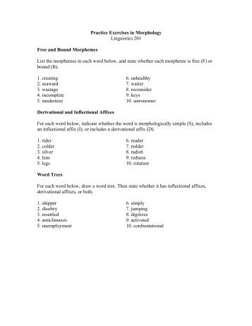 Practice Exercises in Morphology Linguistics 201 - Basesproduced ...