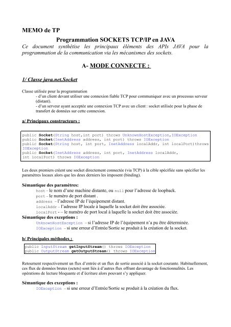 Mémo sur la programmation réseau en Java