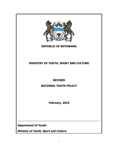 National Youth Policy - Ministry of Youth, Sport & Culture