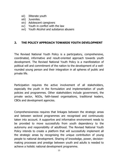 National Youth Policy - Ministry of Youth, Sport & Culture