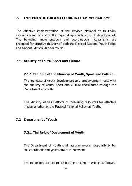 National Youth Policy - Ministry of Youth, Sport & Culture