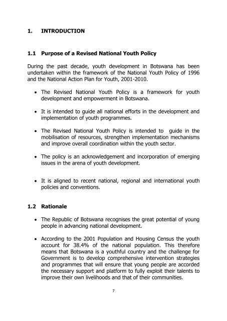 National Youth Policy - Ministry of Youth, Sport & Culture