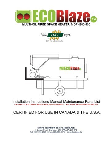 CERTIFIED FOR USE IN CANADA & THE U.S.A. - Heater